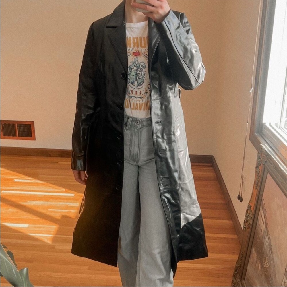 Black Leather Trench Coat | Size XS/S